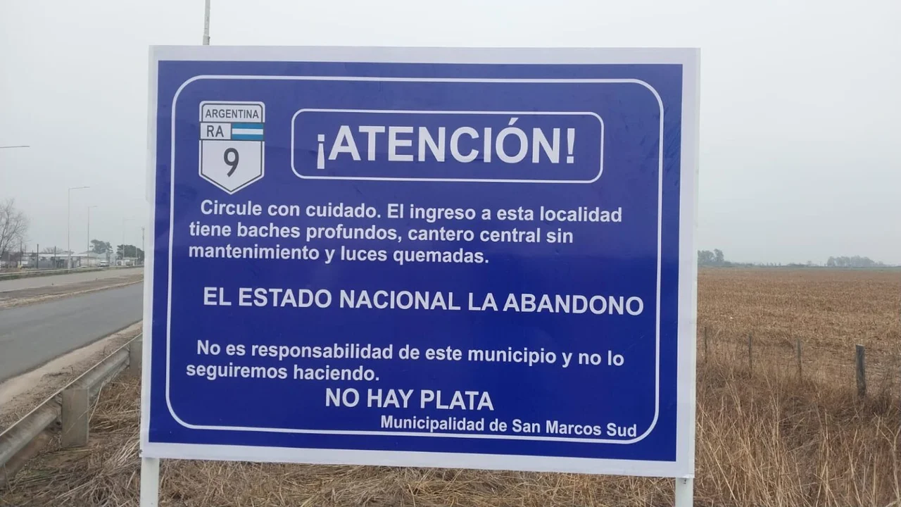 Al igual que Santa Fe, San Marcos Sud se sumó a las críticas a Javier Milei por el abandono de las rutas